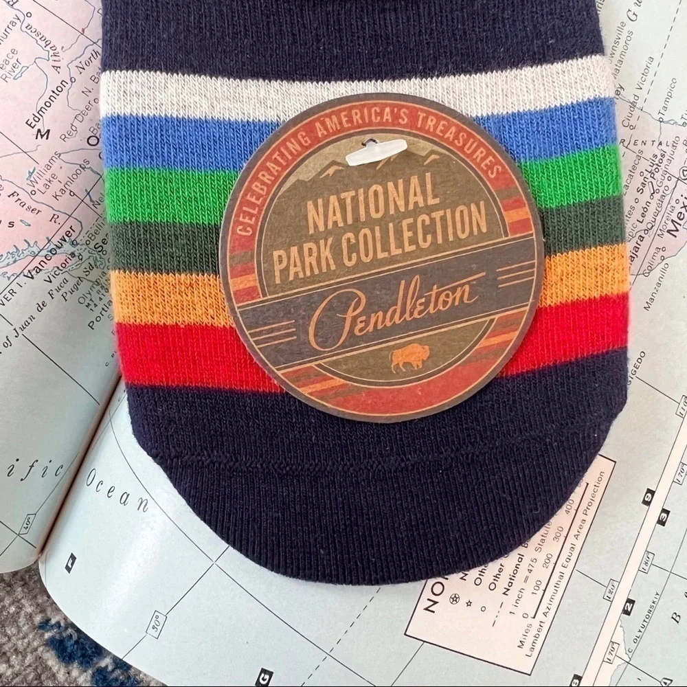 Pendleton NWT Crater Lake National Park Moc Rainbow Striped Socks Size Medium